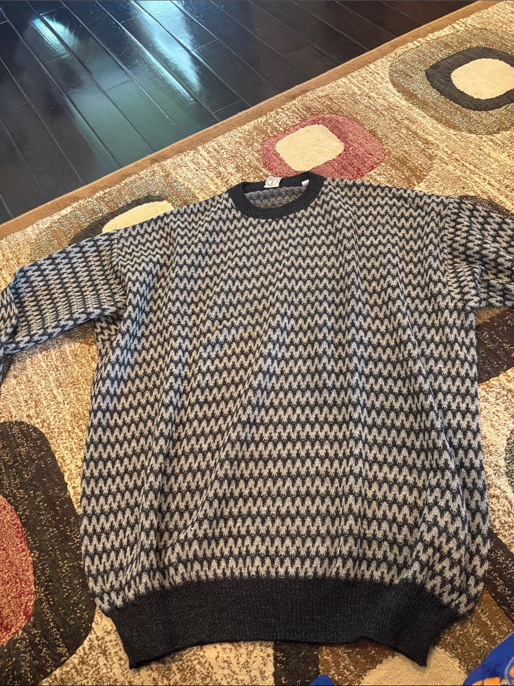 Pronto Uomo Black and Gray Houndstooth Crewneck Sweater